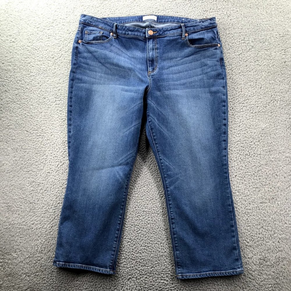 LOFT Womens Size 34/18 Medium Wash Blue Denim High Rise Curvy Kick Crop Jeans